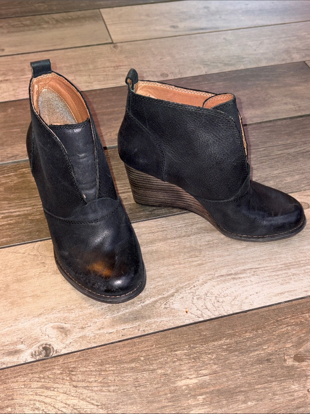 Lucky Brand Black Leather Wedge Ankle Booties